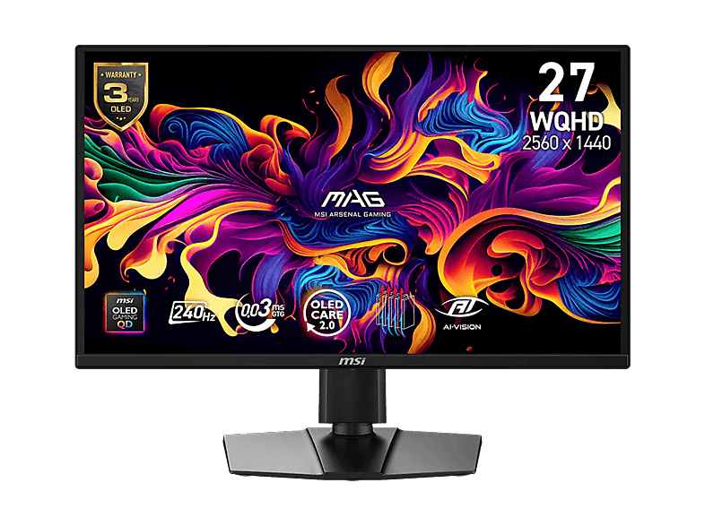 Monitor gaming - MSI MAG 272QP QD-OLED X24, 26.5" WQHD, 240 Hz, 0.03 ms, QD-OLED, NVIDIA G-SYNC, Compatible AMD FreeSync™ Premium