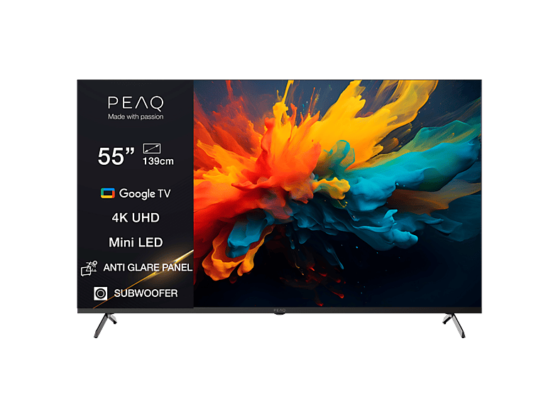 TV Mini LED 55" - PEAQ PTV 55GMU-5026C AG, UHD 4K, Smart TV, Google HDR10, Negro