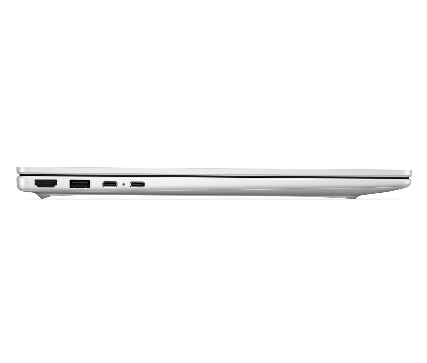 Portátil plateado con puertos HDMI, USB-A y dos USB-C.
