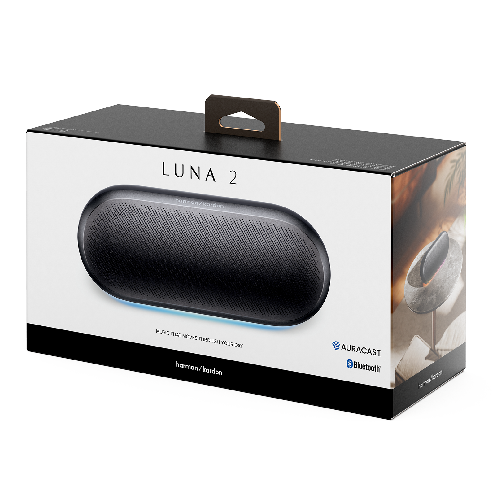 Embalaje de un altavoz Bluetooth negro Harman Kardon LUNA 2.