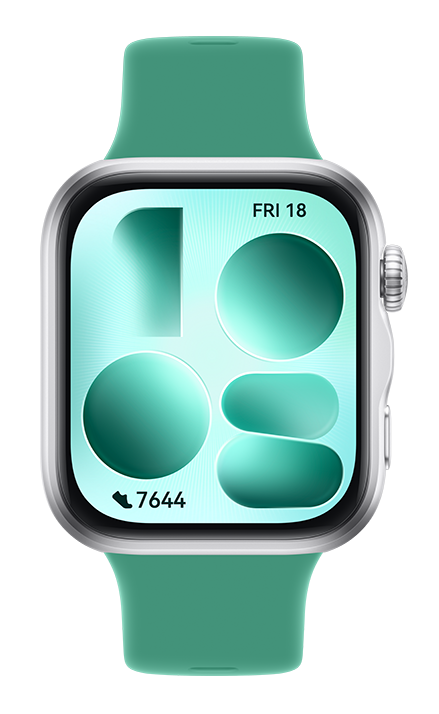 Zielony smartwatch z tarczą w kolorze mięty i widżetami.