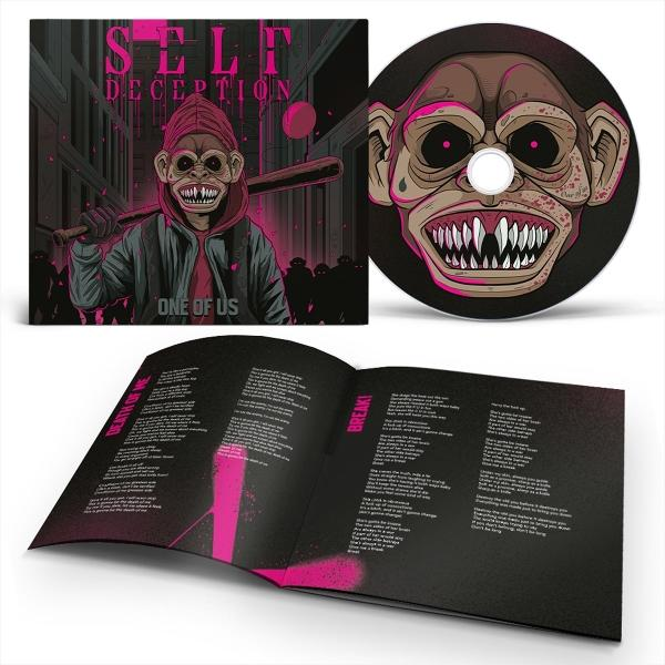 Album-Cover, CD und aufgeklapptes Booklet mit Affen-Motiv und Songtexten.