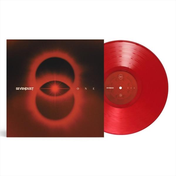 Rote Vinyl-Schallplattenhülle mit Augen-Grafik und roter Schallplatte.
