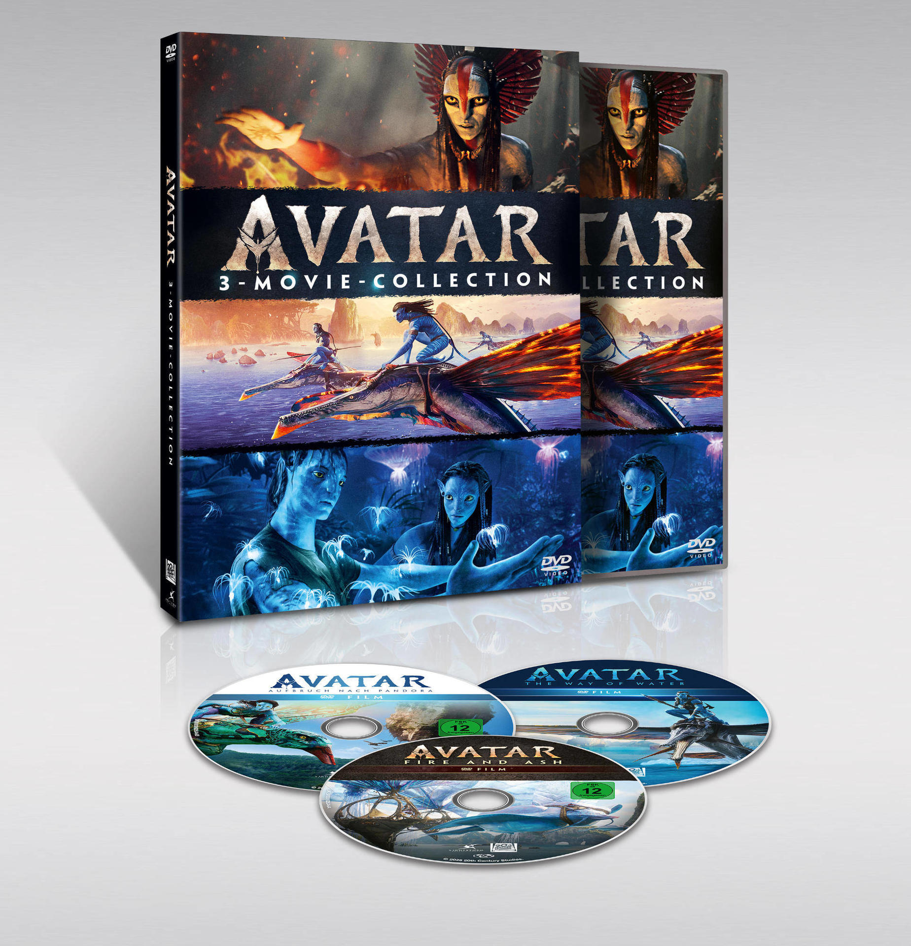 Avatar 3-Movie-Collection DVD-Set mit drei Discs und Cover-Art.