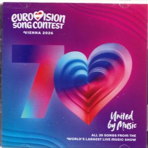 Eurovision Song Contest Wien 2026 Cover mit Herz-Logo und "United by Music"-Schriftzug.