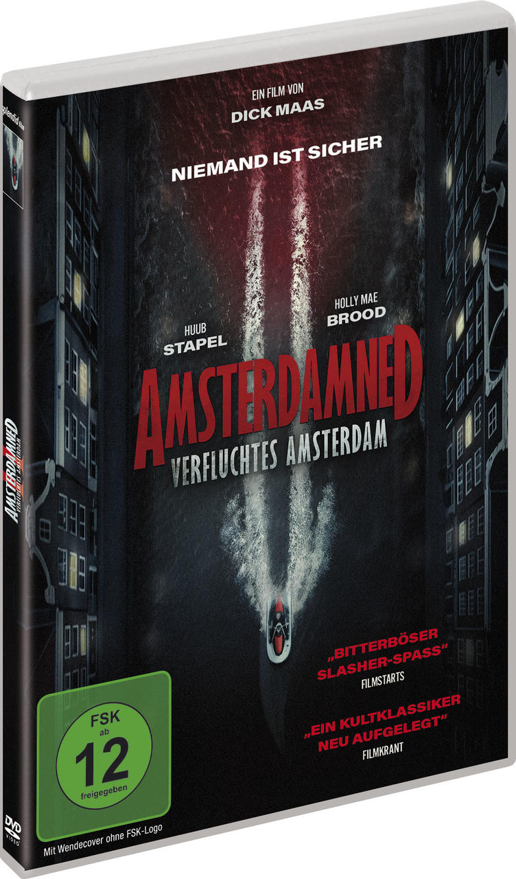 DVD-Hülle: "Amsterdanned" mit Boot auf Wasser, FSK 12 Siegel.