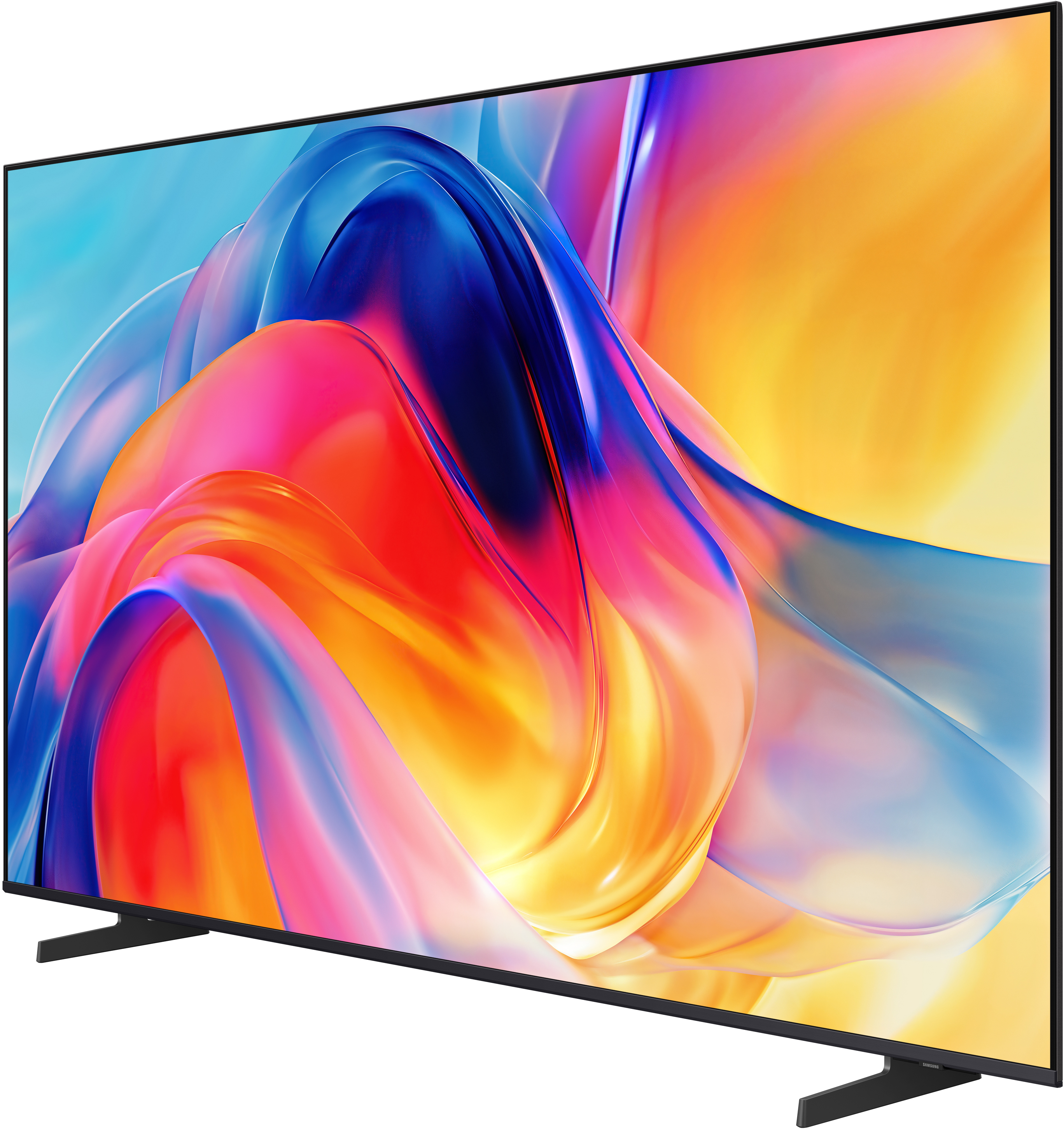 Ein moderner Fernseher mit einem abstrakten, bunten Hintergrundbild.