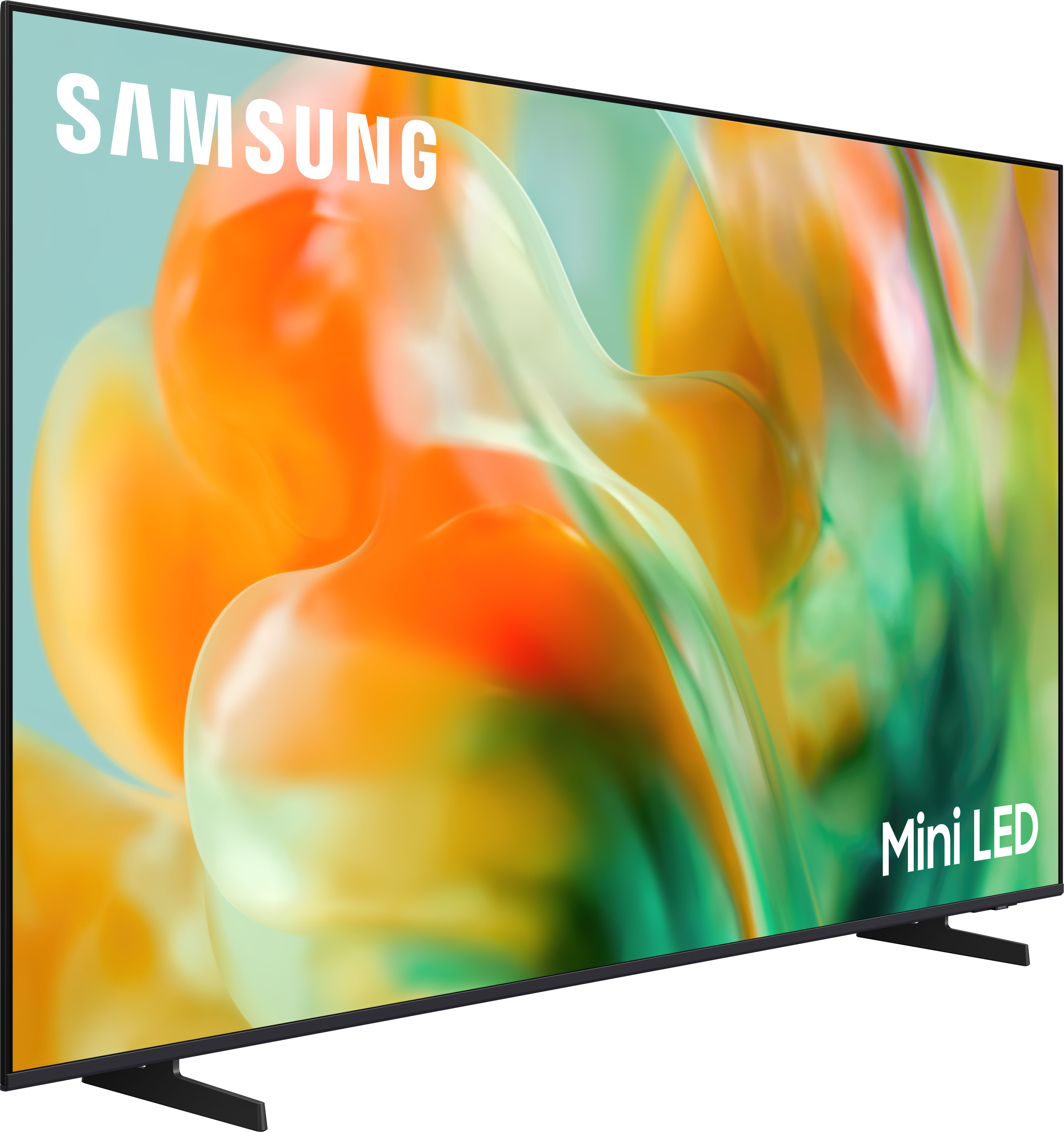Samsung Mini LED Fernseher mit einem bunten, abstrakten Hintergrund.