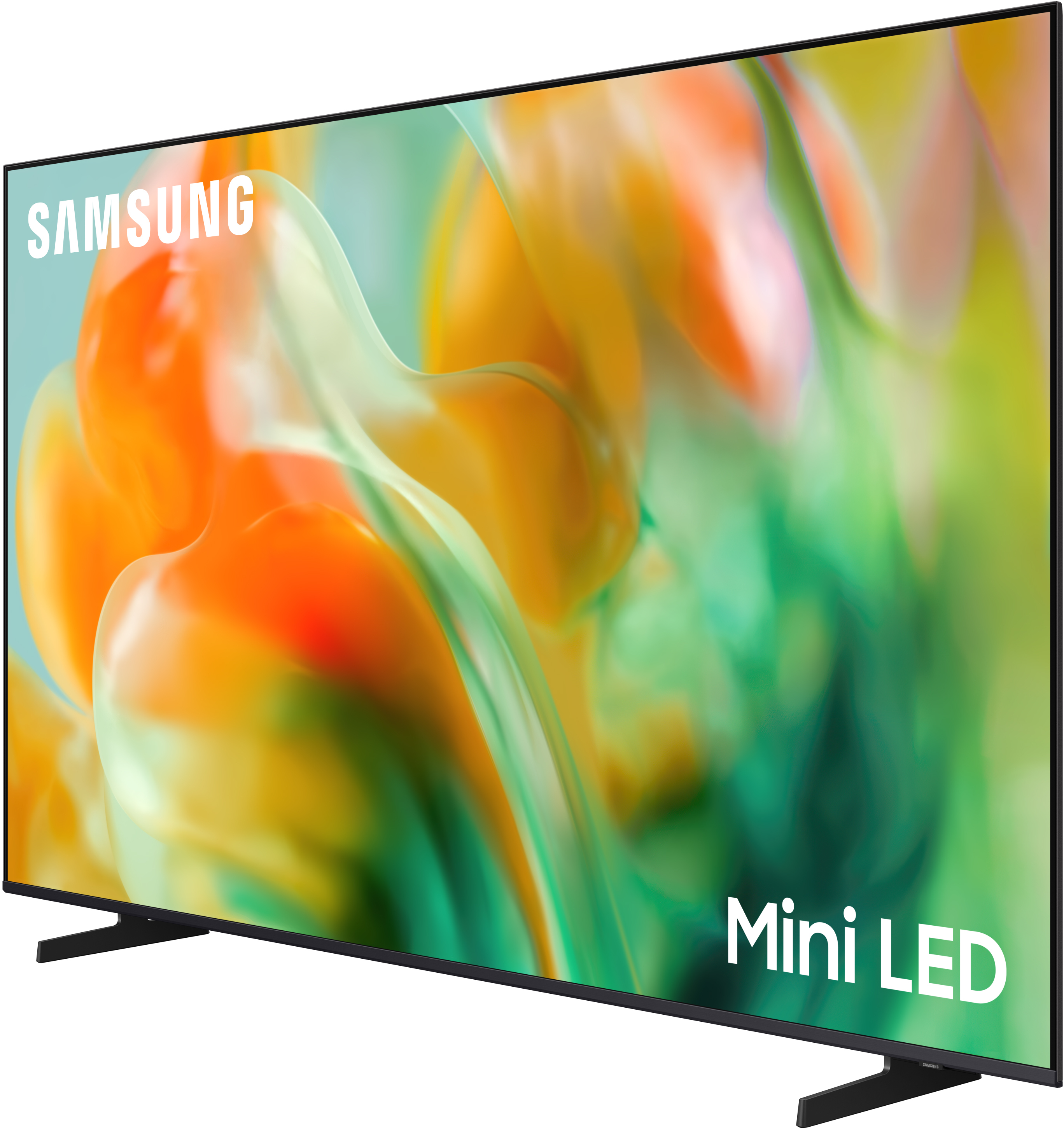 Ein Samsung Mini LED Fernseher mit buntem Hintergrund.