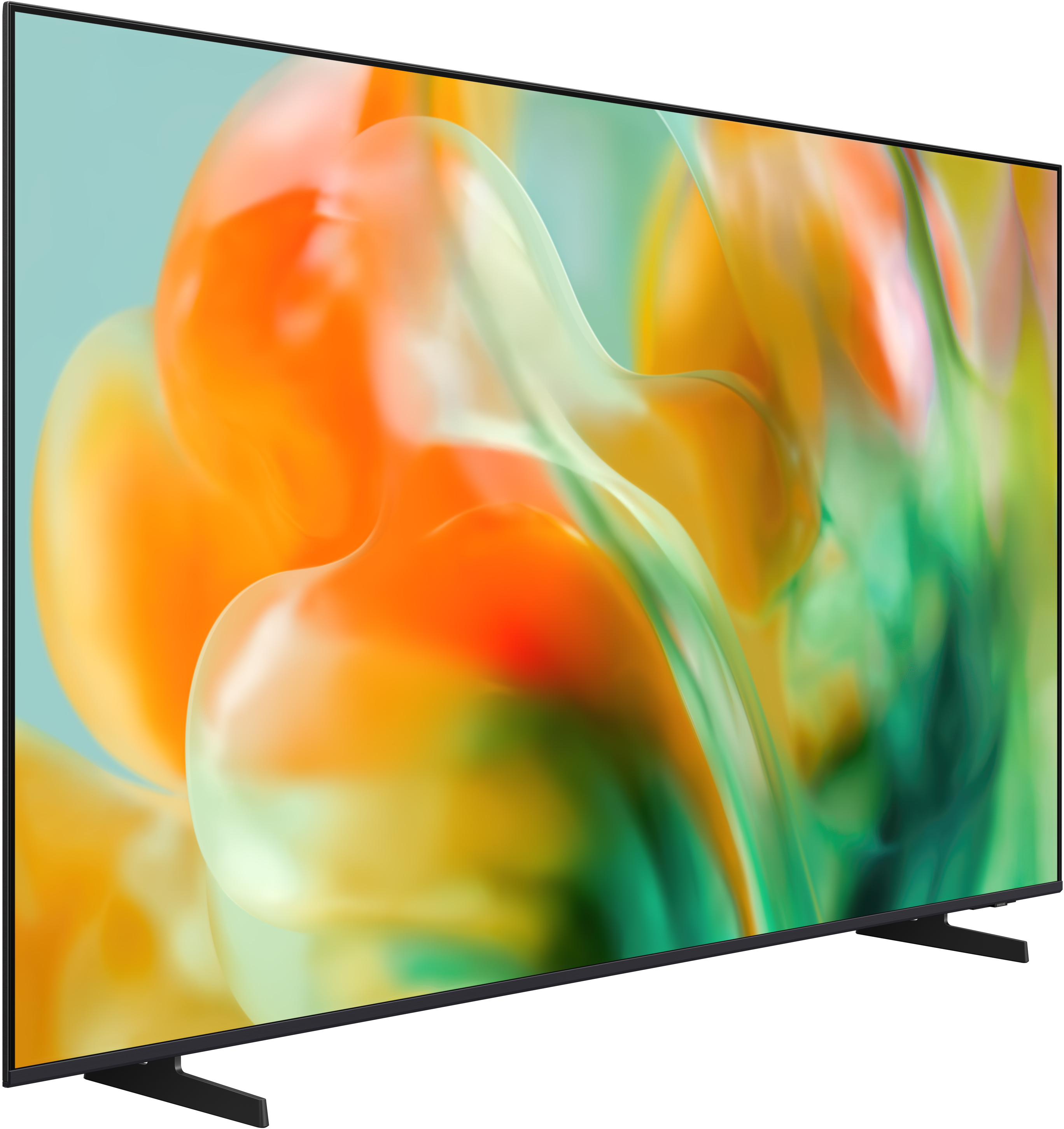 Ein moderner Fernseher mit einem bunten, abstrakten Hintergrund auf dem Bildschirm.