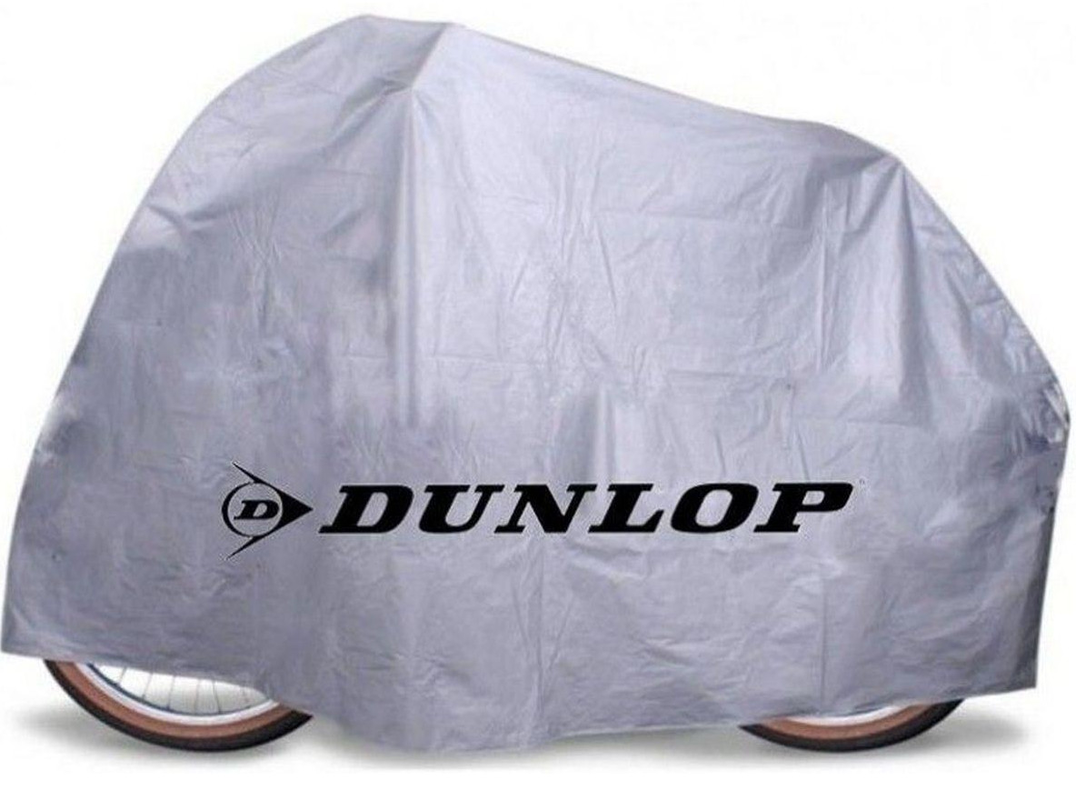 Srebrne pokrowiec na rower z logo Dunlop.