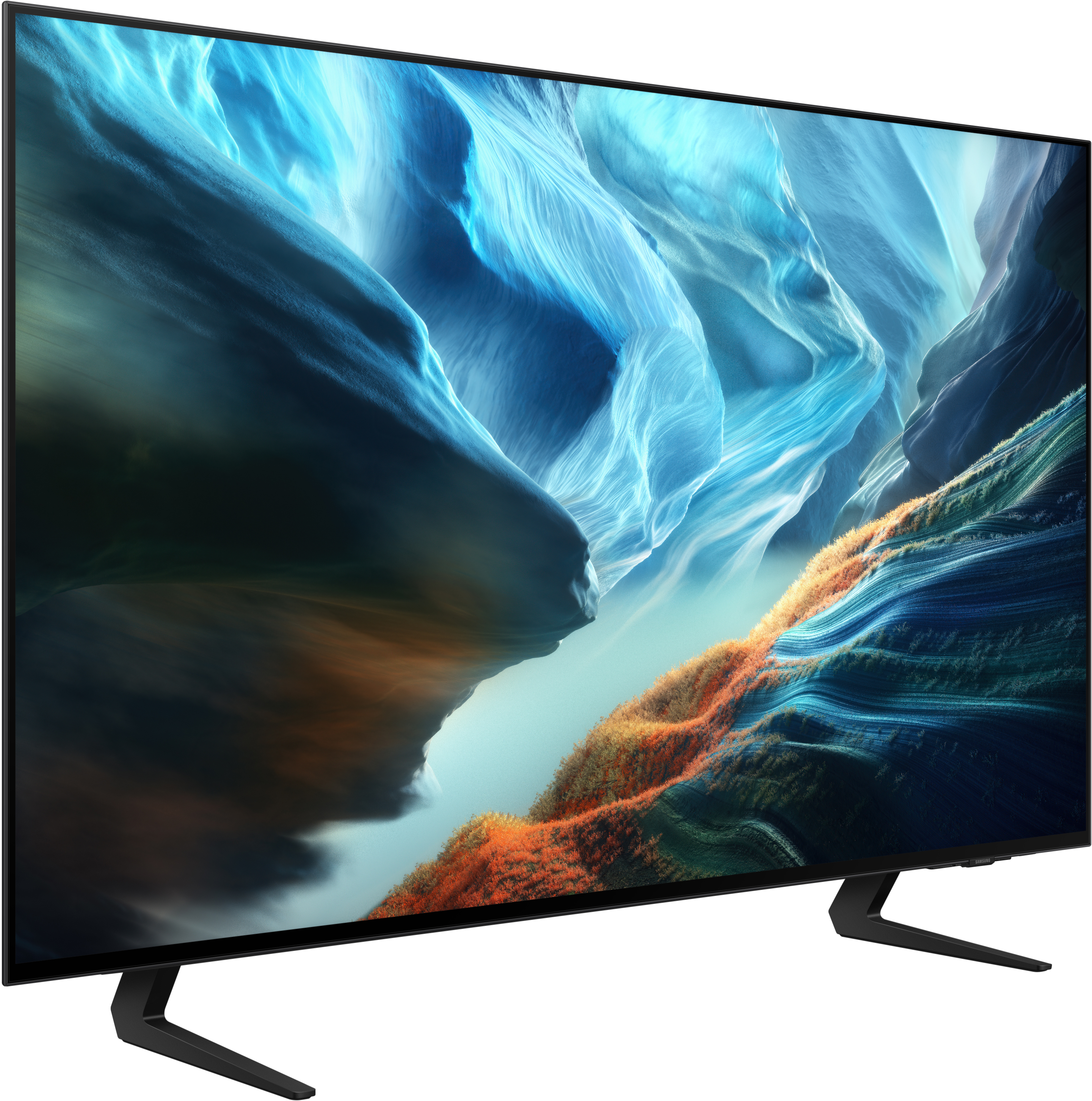 Ein moderner Fernseher mit einem lebendigen Bild eines Canyons.
