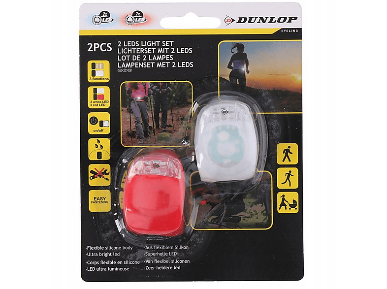 Zestaw silikonowych lampek rowerowych LED na przód i tył DUNLOP 871125205320 Biały czerwony