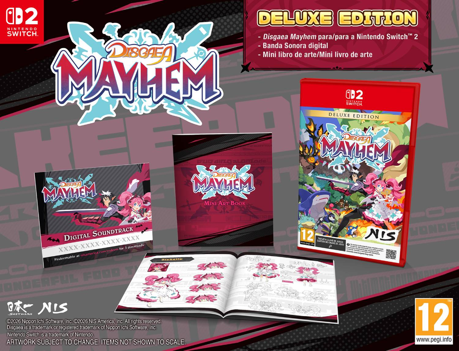 Edición Deluxe Disgaea Mayhem para Switch: juego, libro de arte, banda sonora y código digital.