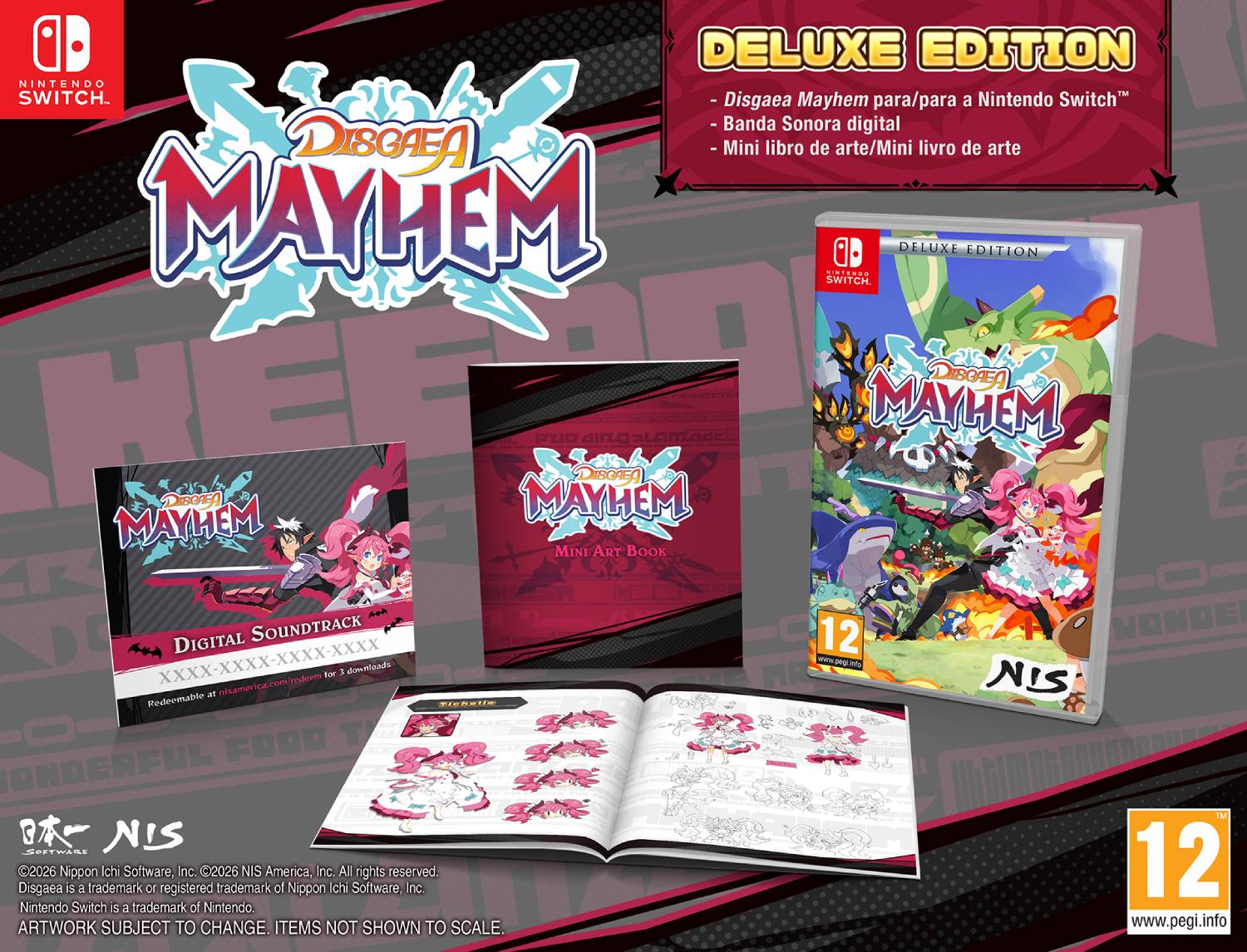 Edición Deluxe de Disgaea Mayhem para Nintendo Switch con juego, banda sonora y artbook.