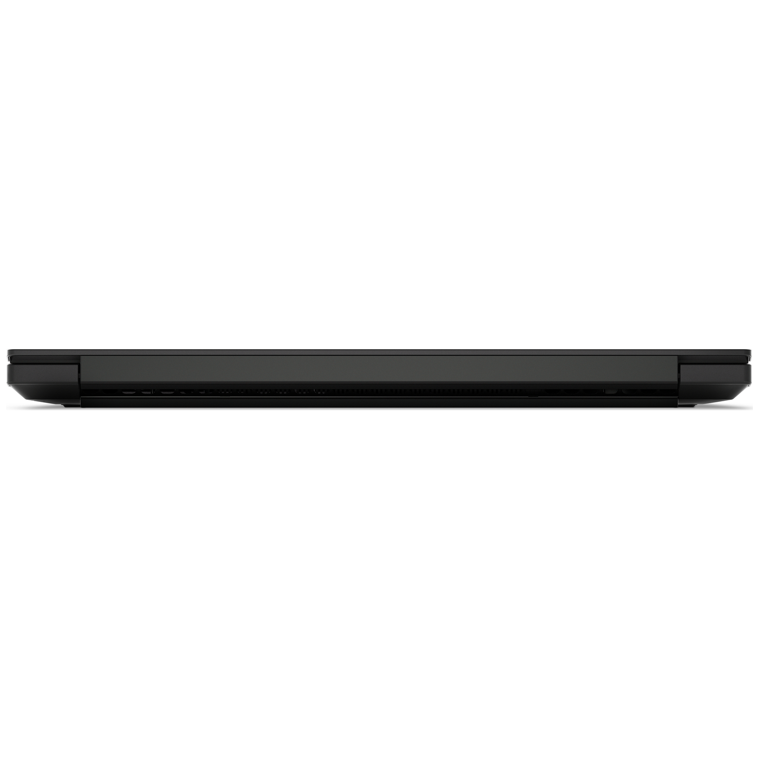 Closed black laptop, side view showing ports.