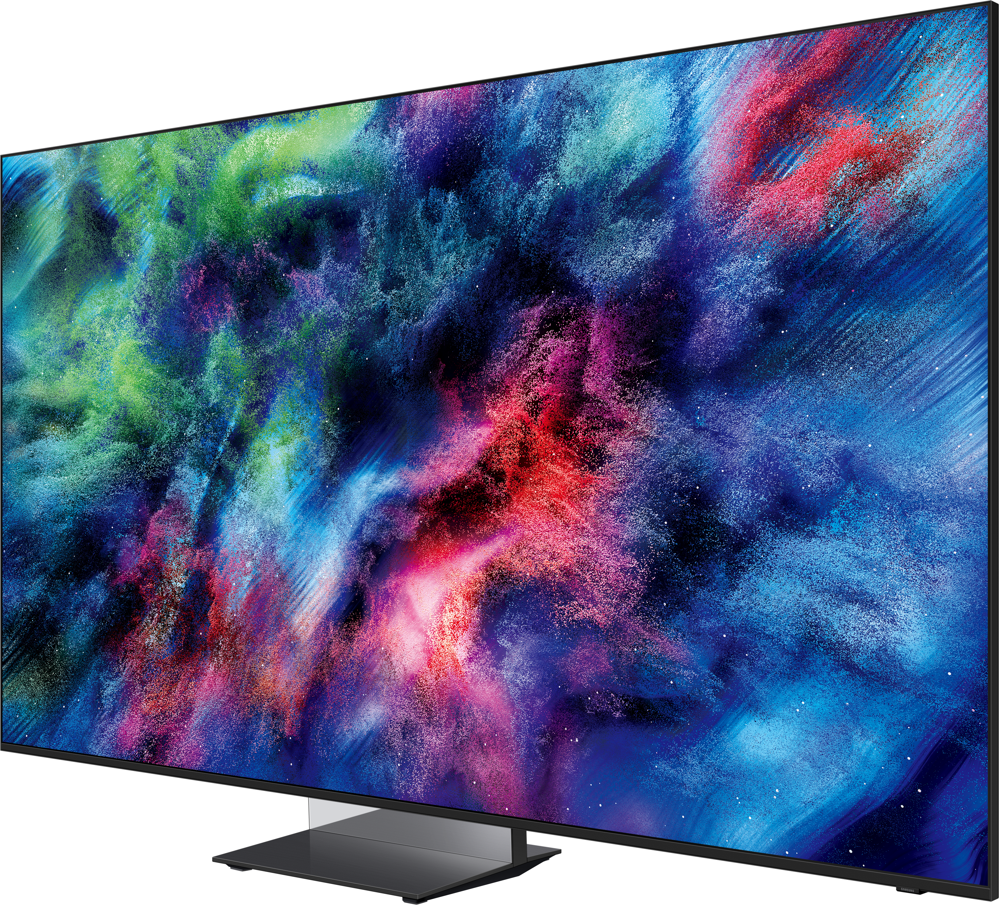 Ein moderner Fernseher mit einem bunten, abstrakten Bildschirminhalt.
