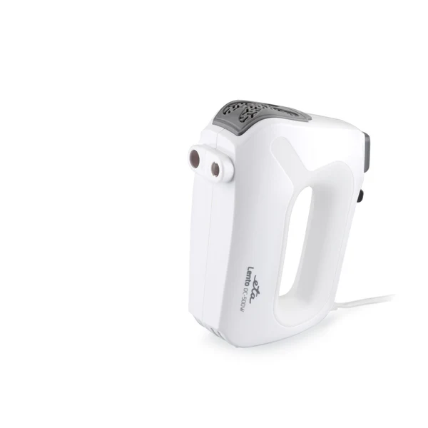 Fehér kézi mixer fogantyúval és tápkábellel. Az oldalán 'eta Lento DC-500W' felirat látható.