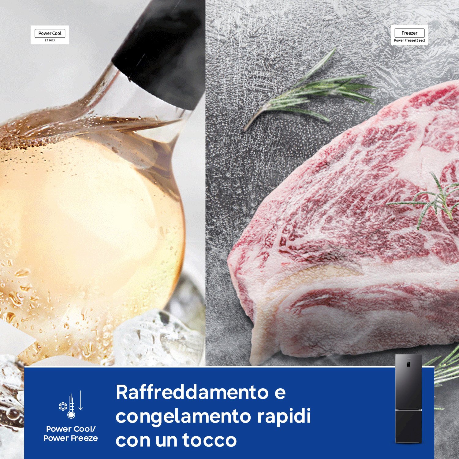 Immagine mostra un bicchiere di bevanda fredda con ghiaccio e carne cruda con rosmarino.