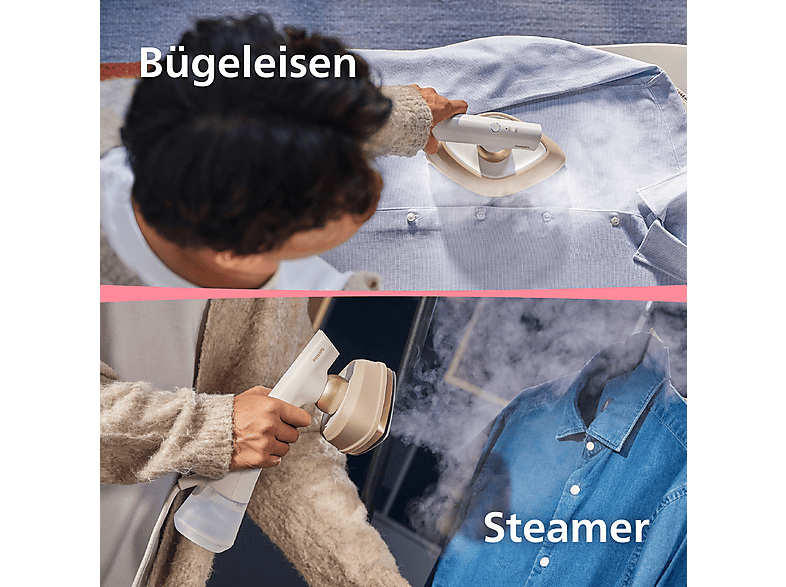 Philips OneTurn 2-in-1 2-in-1 Bügeleisen & Steamer (1800 Watt, Weiß/Beige, Drehbarer Bügelkopf, mit SoftBoard & Dock) — Foto 4 von 5