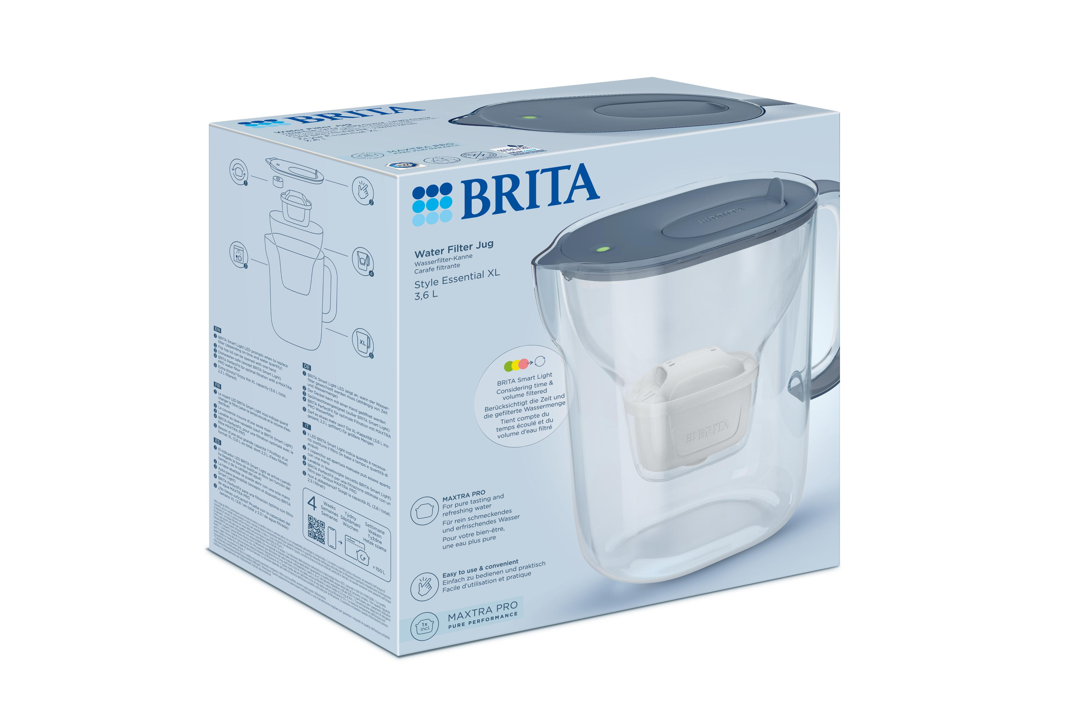 Verpackung eines BRITA Wasserfilterkrugs, Style Essential XL, 3,6 L.