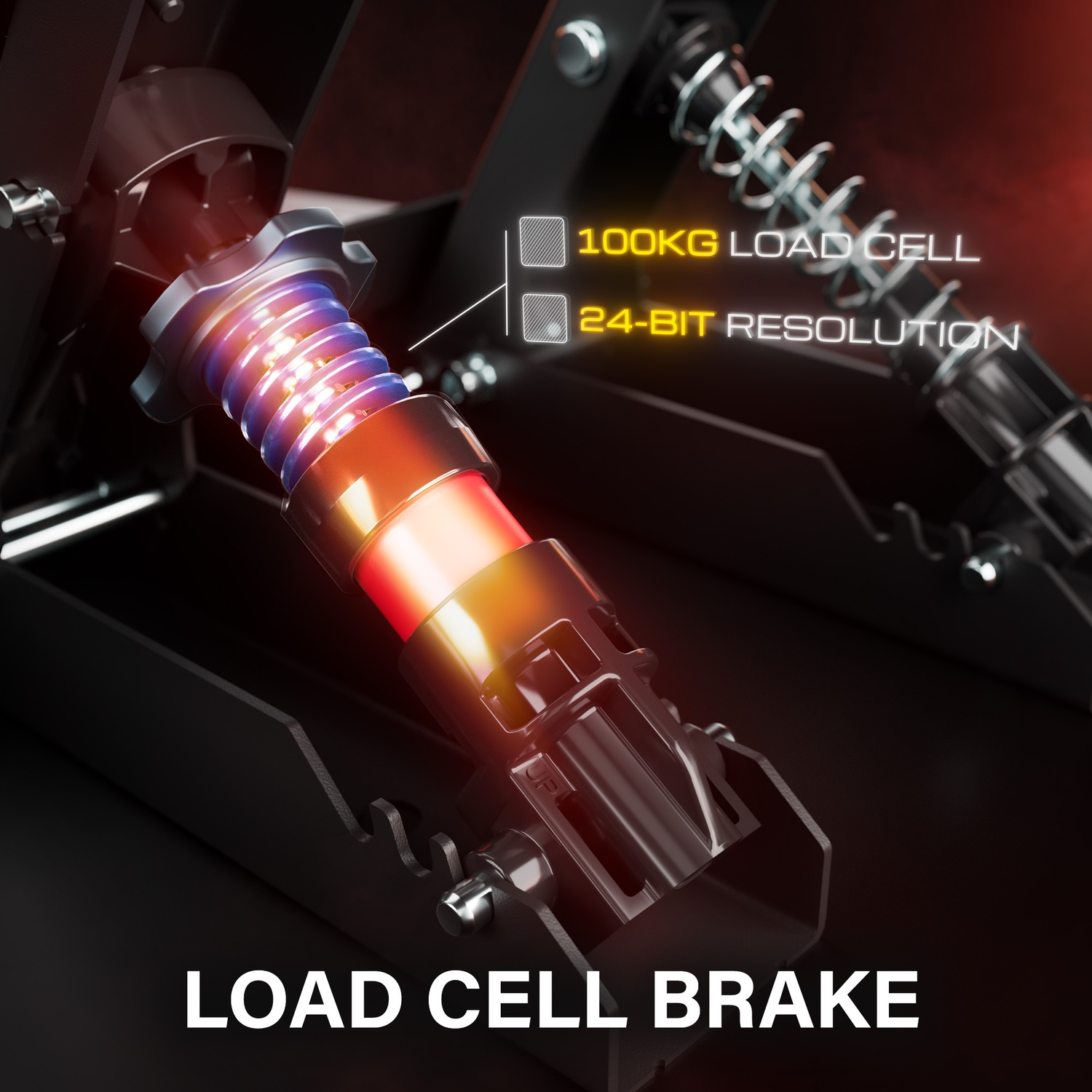 Close-up of brake mechanism with 100kg load cell and 24-bit resolution.