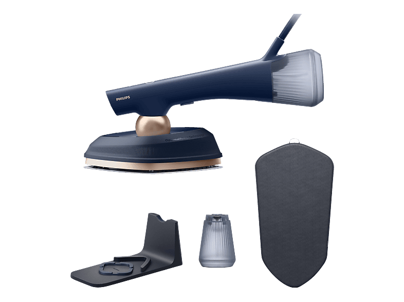 Philips OneTurn 2-in-1 2-in-1 Bügeleisen & Steamer (1800 Watt, Dunkelblau/Gold, Drehbarer Bügelkopf, mit SoftBoard & Dock)