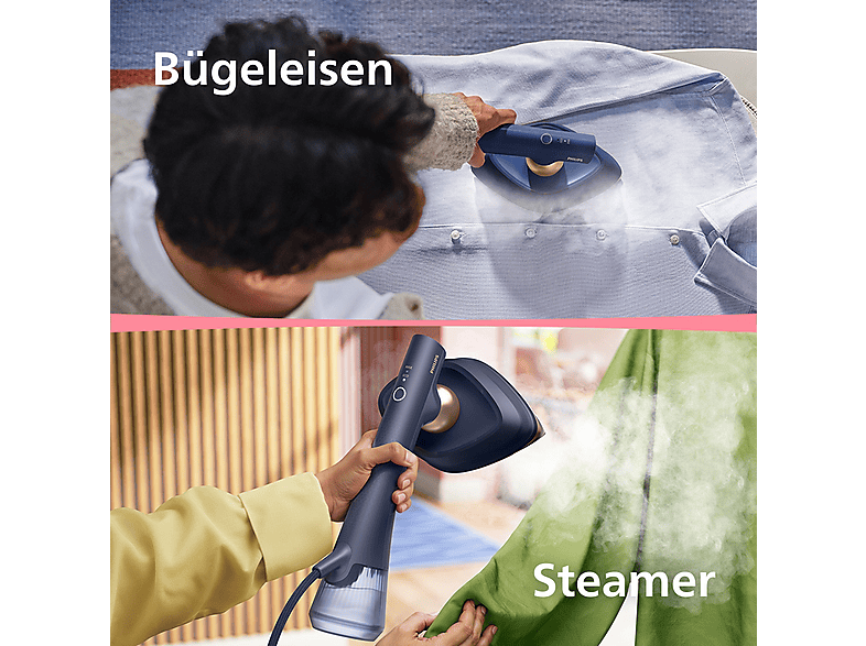 Philips OneTurn 2-in-1 2-in-1 Bügeleisen & Steamer (1800 Watt, Dunkelblau/Gold, Drehbarer Bügelkopf, mit SoftBoard & Dock) — Foto 4 von 5