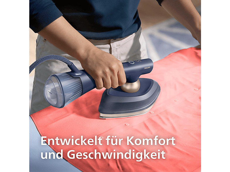 Philips OneTurn 2-in-1 2-in-1 Bügeleisen & Steamer (1800 Watt, Dunkelblau/Gold, Drehbarer Bügelkopf, mit SoftBoard & Dock) — Foto 5 von 5