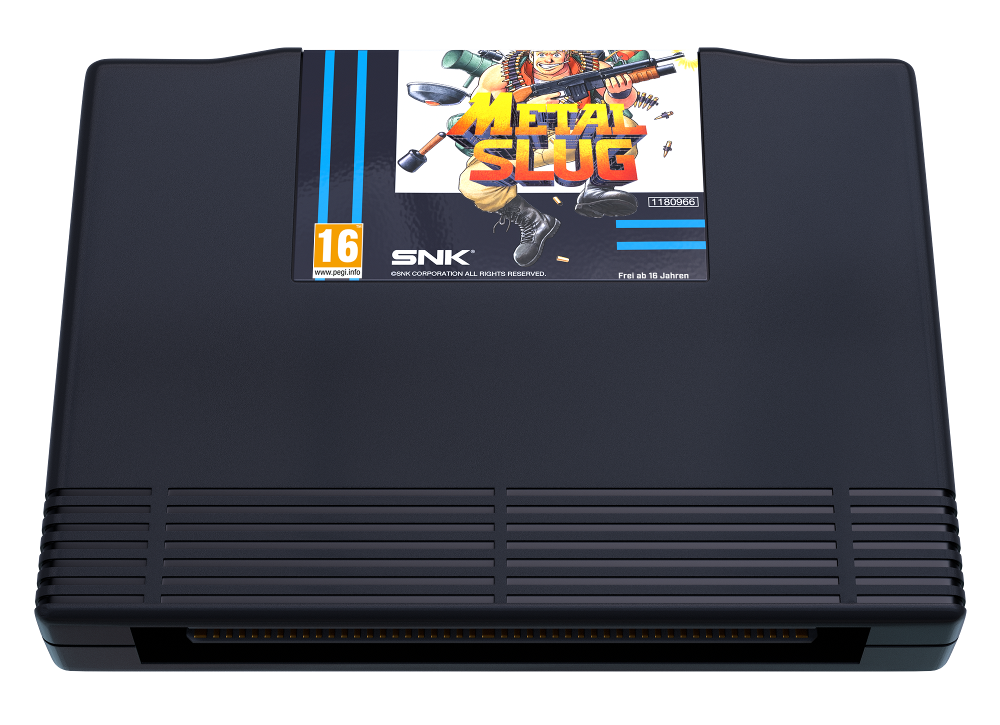Eine dunkle Spielkassette für Metal Slug mit Altersfreigabe 16.