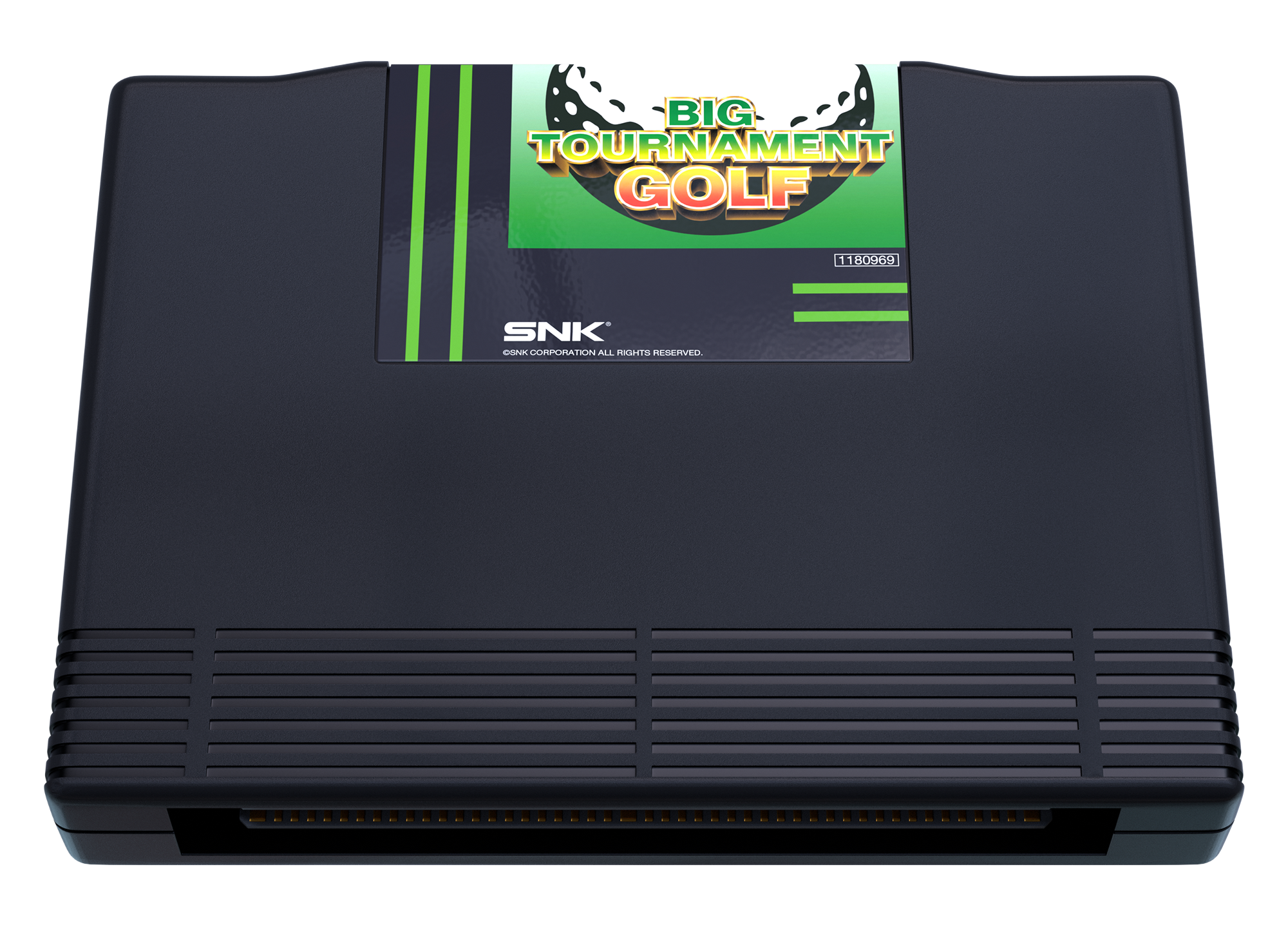 Dunkle Spielkassette mit dem Titel "Big Tournament Golf" und SNK-Logo.