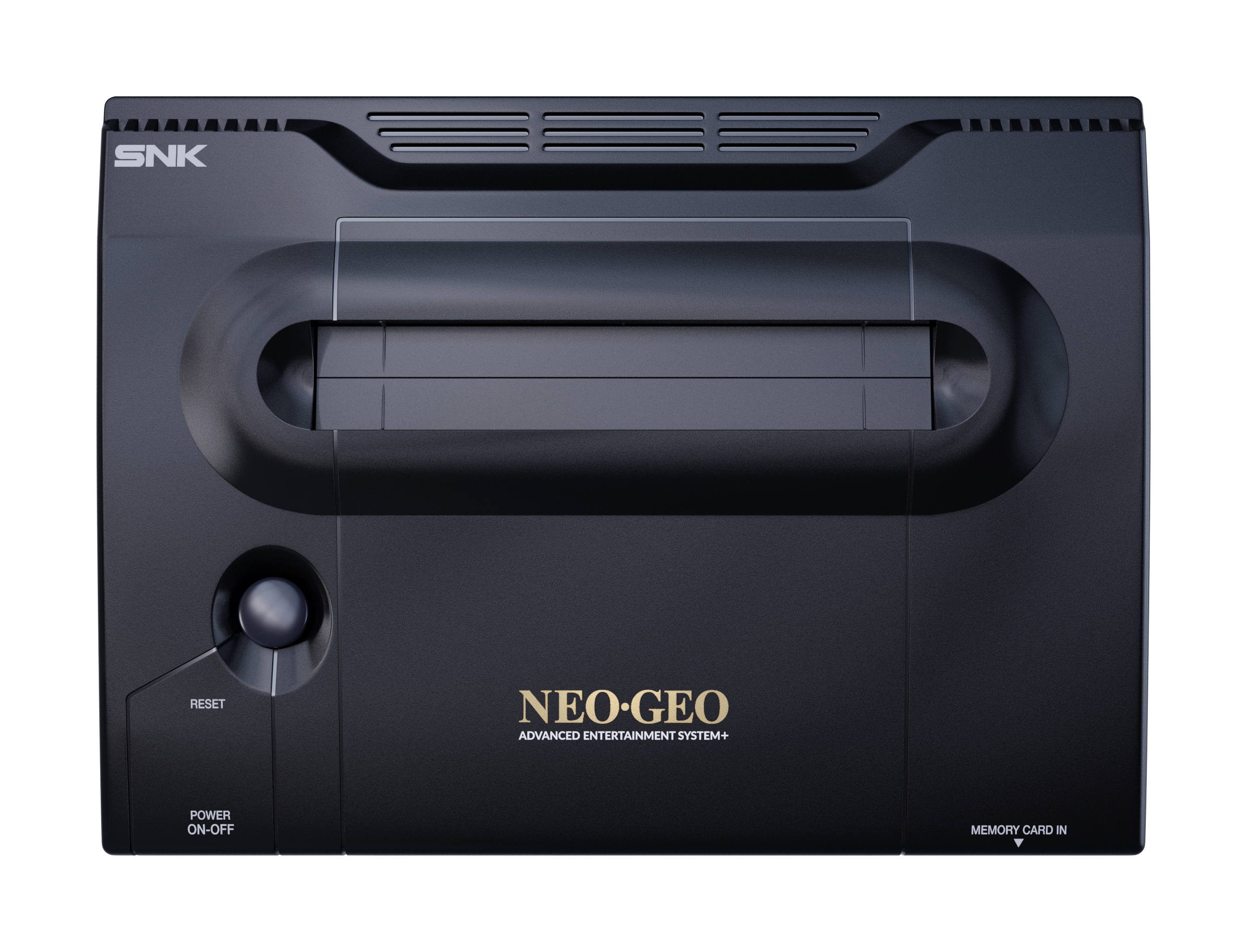 Ein schwarzes SNK Neo-Geo Heimkonsolen-System mit Reset- und Power-Knöpfen.