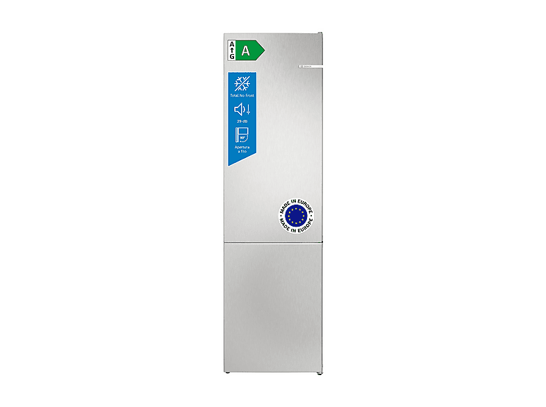 FRIGORIFERO COMBINATO BOSCH KGN392LAG, Capacità netta totale 363 l, Rumorosità: 29 dB(A), 5 ripiani, Dimensioni: L 60 cm A 203 P 66,5 cm, Metal Look, Classe