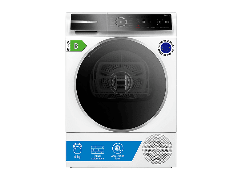 ASCIUGATRICE BOSCH WQB246C0II A pompa di calore, 9 kg, profondità 65,1 cm, 59 dB(A), Bianco, Classe B