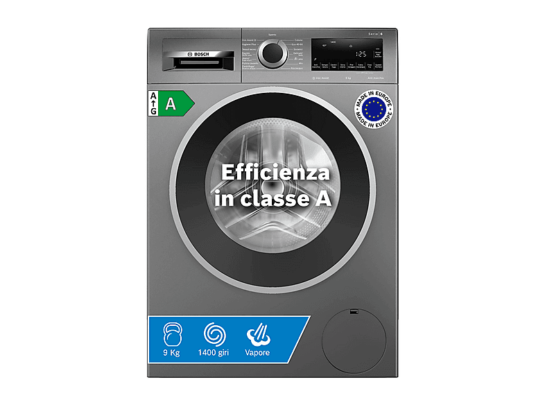 BOSCH WGG244ZRIT LAVATRICE, Caricamento frontale, 9 kg, 14 programmi, Profondità 63,6 cm, Giri 1400 rpm, Grigia Antracite, livello rumorosità centrifuga 71 dB(A), Classe A