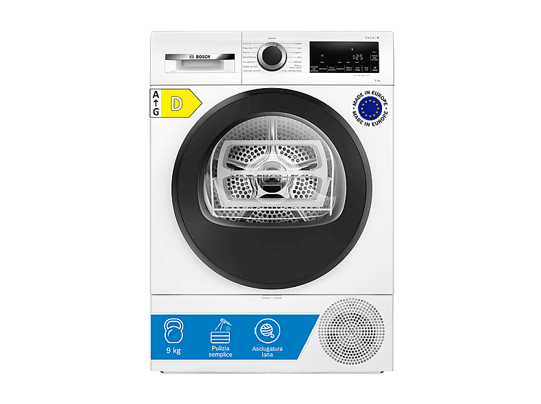 Asciugatrice BOSCH WQG24200IT, a condensazione, 9 kg,, profondità 64,8 cm, AutoDry, filtro EasyClean,Classe D