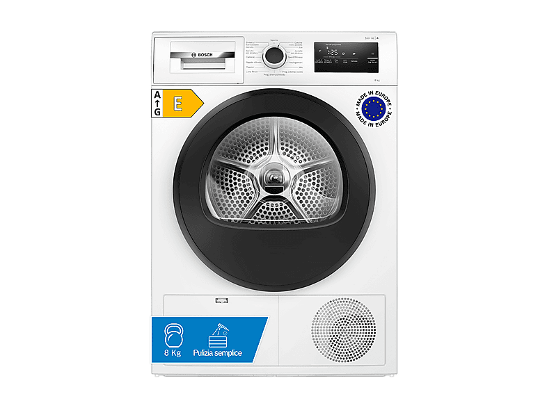 Asciugatrice BOSCH WTH85298II, a pompa di calore, 8 Kg, profondità 66,5 cm, Easy Clean, Auto Dry, Sistema SensitiveDrying, Classe E