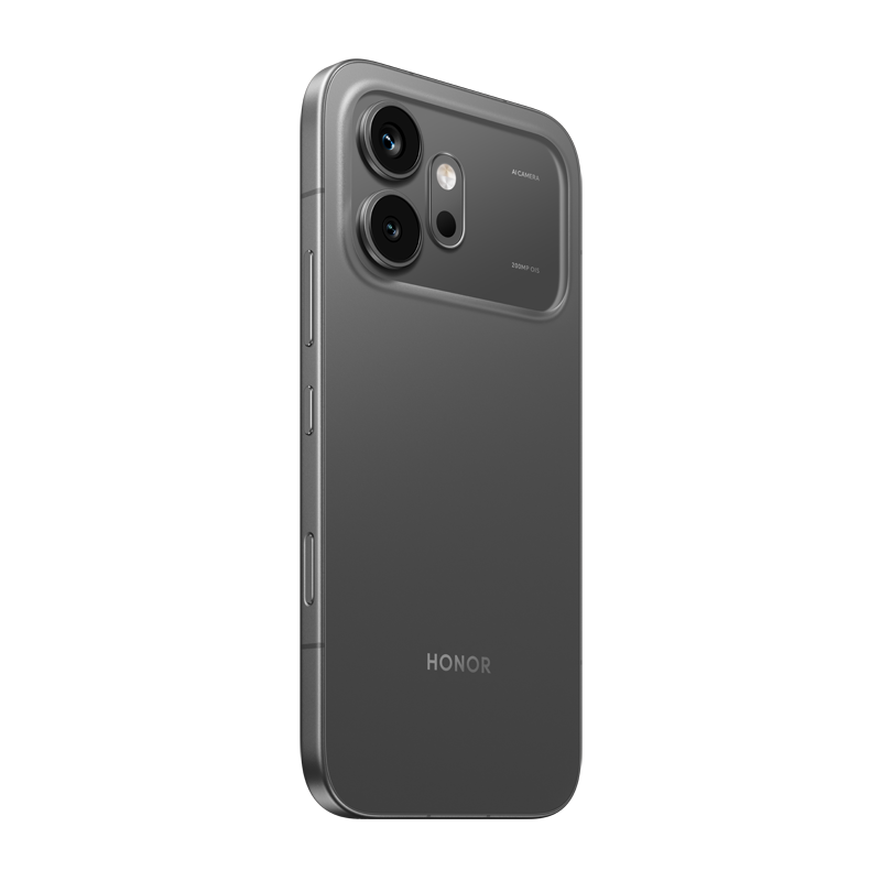 Reverso de un smartphone Honor gris, con doble cámara y logo 'HONOR'.