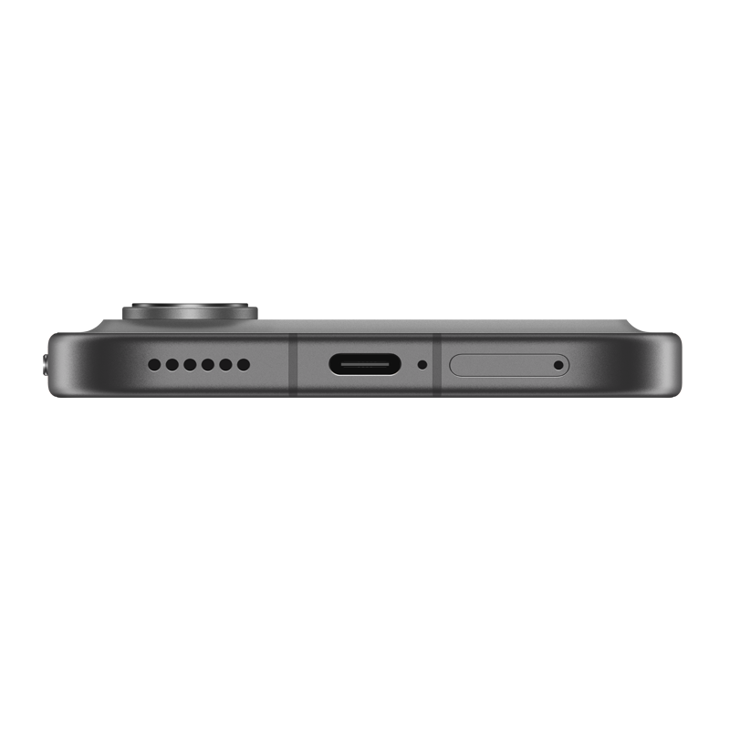 Borde inferior de un smartphone gris con puerto USB-C, rejilla de altavoz y ranura SIM.