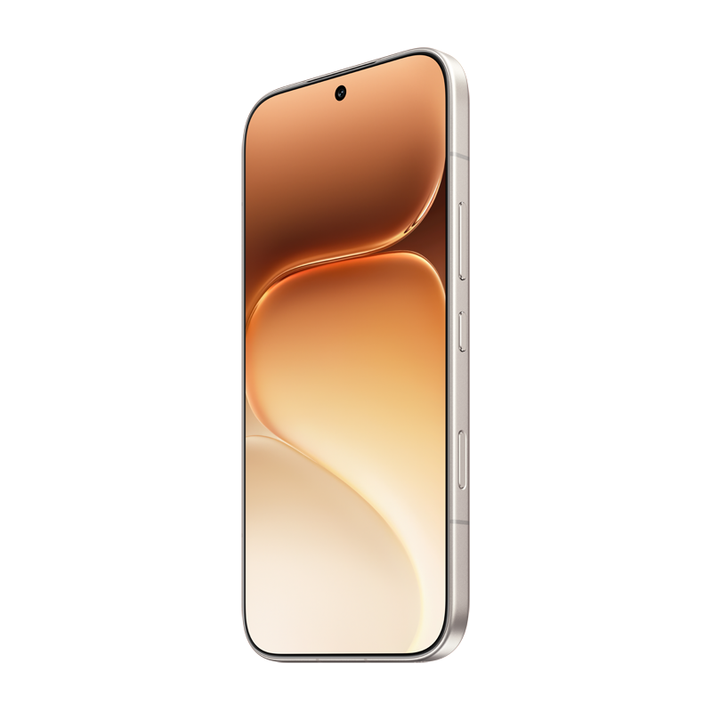 Un smartphone plateado con un diseño de pantalla en color bronce.