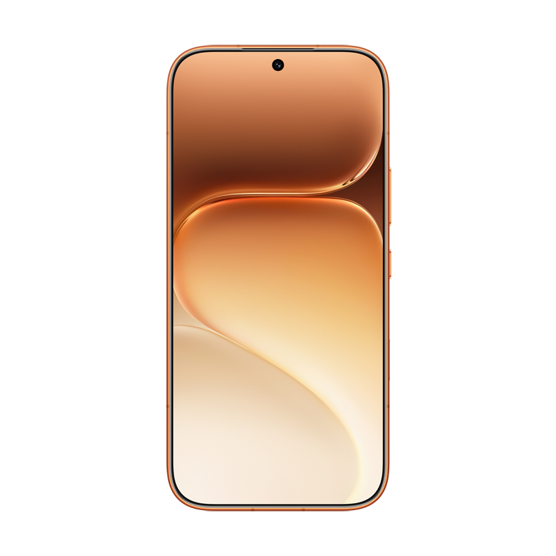 Un smartphone color bronce con esquinas redondeadas y un fondo minimalista.