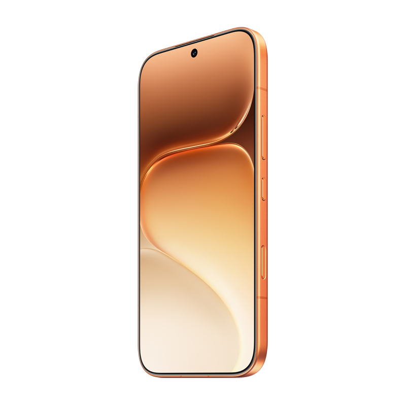 Un smartphone naranja con muesca y esquinas redondeadas.
