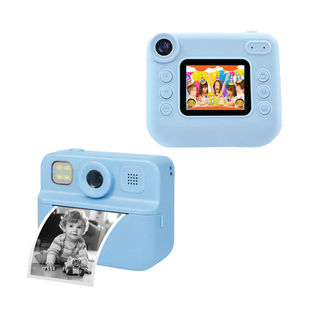 Bebek fotoğrafı ve ekranlı açık mavi anında fotoğraf makinesi.