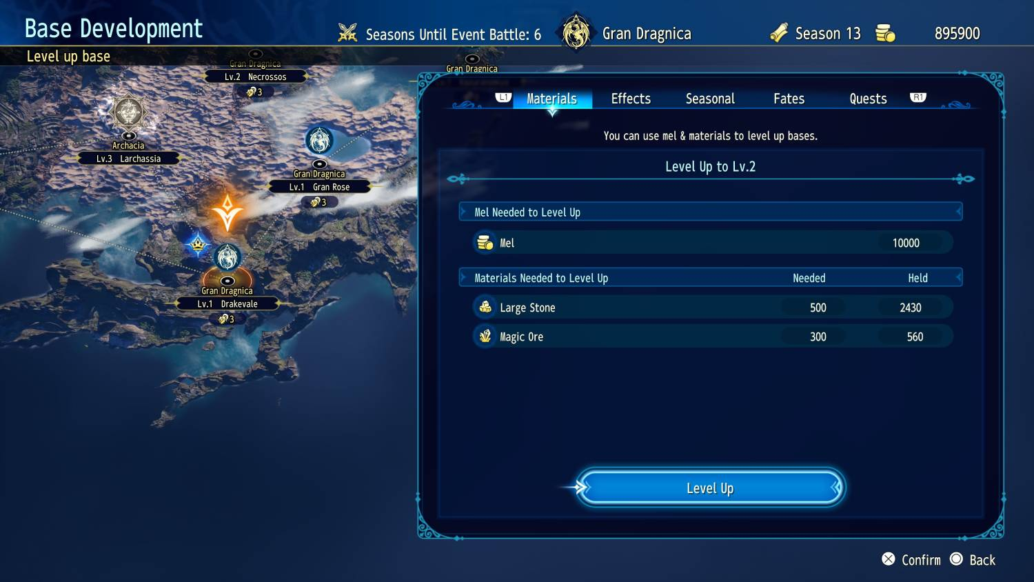 Interfaz de juego: Pantalla de Desarrollo de Base mostrando mapa y materiales necesarios.