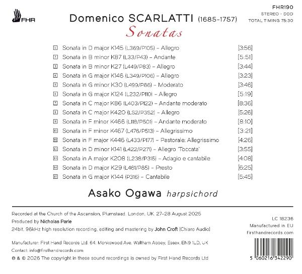 Klassische Musik: Domenico Scarlatti Sonaten, aufgeführt von Asako Ogawa.