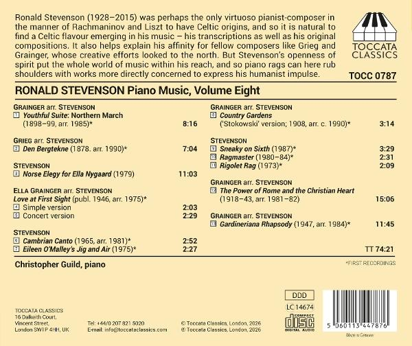 CD-Cover mit Werkliste für Ronald Stevenson: Piano Music, Vol. Eight.