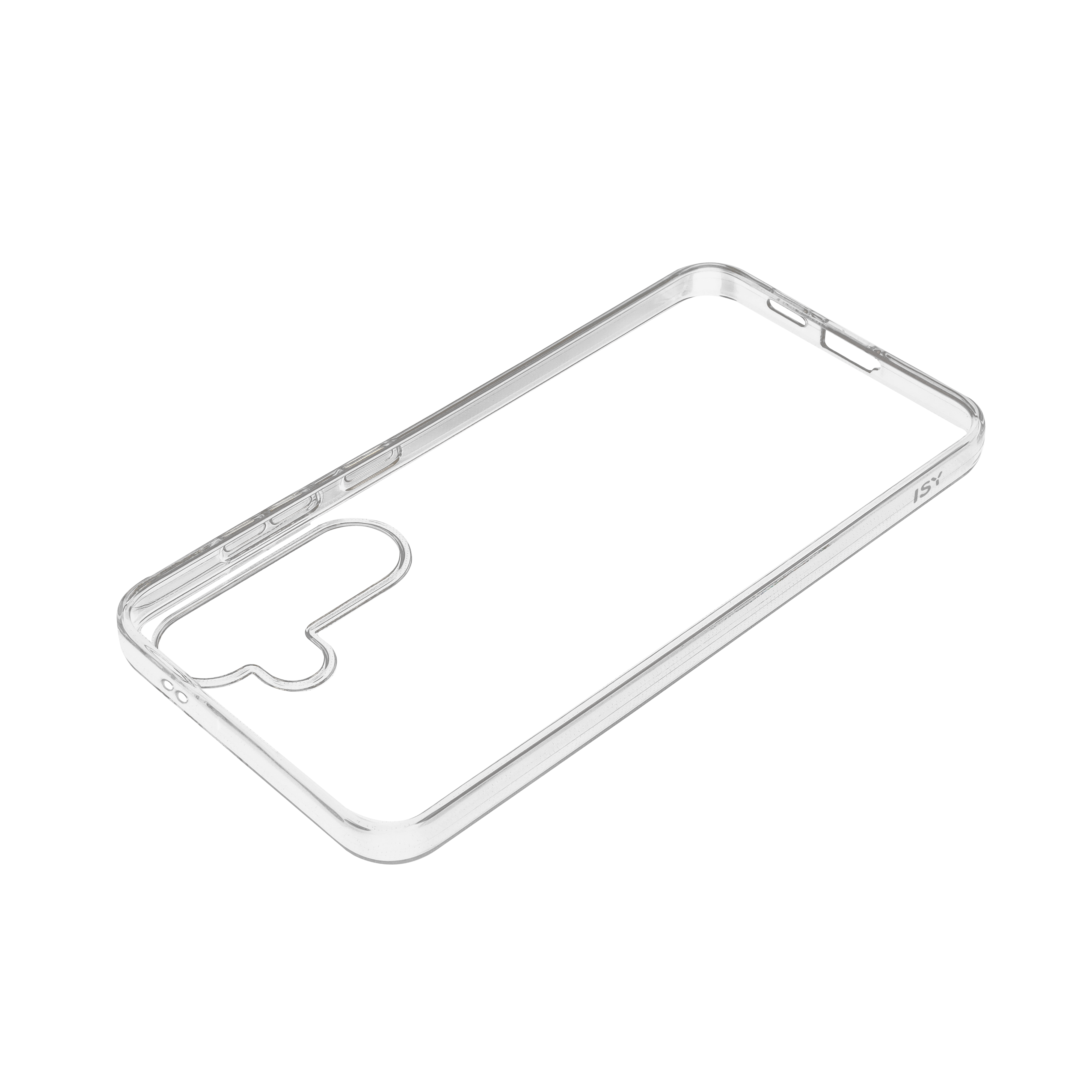 Eine schwarze Handyhülle mit einem klaren Design, die auf schwarzem Hintergrund liegt.