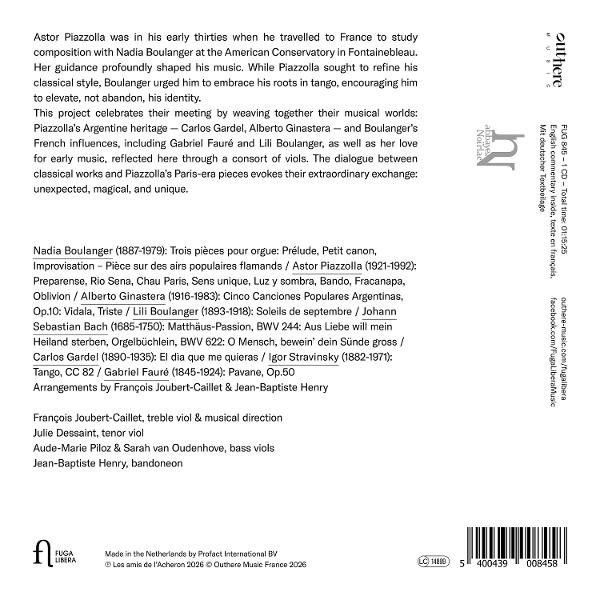 Begleittexte mit Informationen über Astor Piazzolla, Nadia Boulanger und Musikwerke.