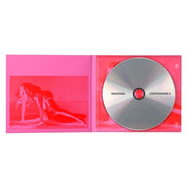 CD-Hülle mit Madonna-Abbildung und Disc mit Titel 'Confessions II'.