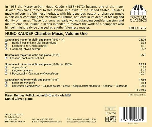 Cover von Hugo Kauder: Kammermusik, Vol. 1 mit Trackliste, Künstlern und Label.